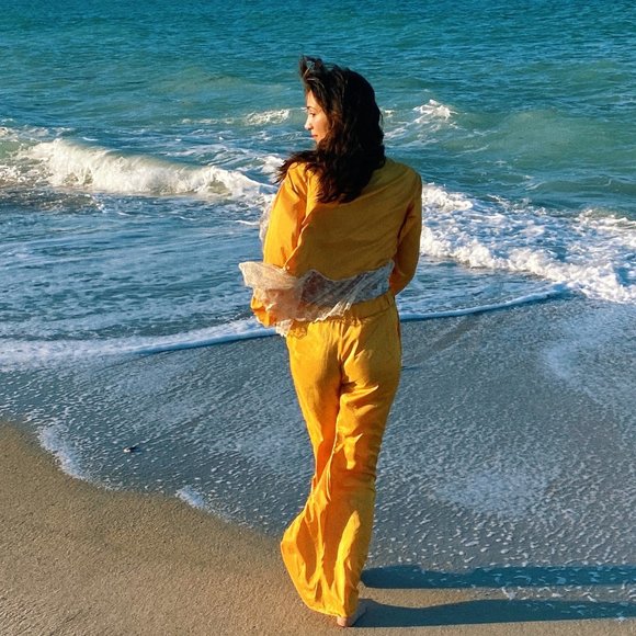 Vintage Mustard Gold High Waist Flare Pants Set